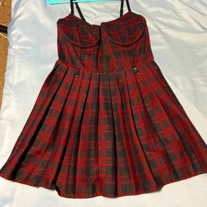 Gothic Red & Black Pleated Dress